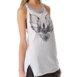 3.1 Phillip Lim XS Crystal Embellished Eagle Tank Top White Graphic Chic